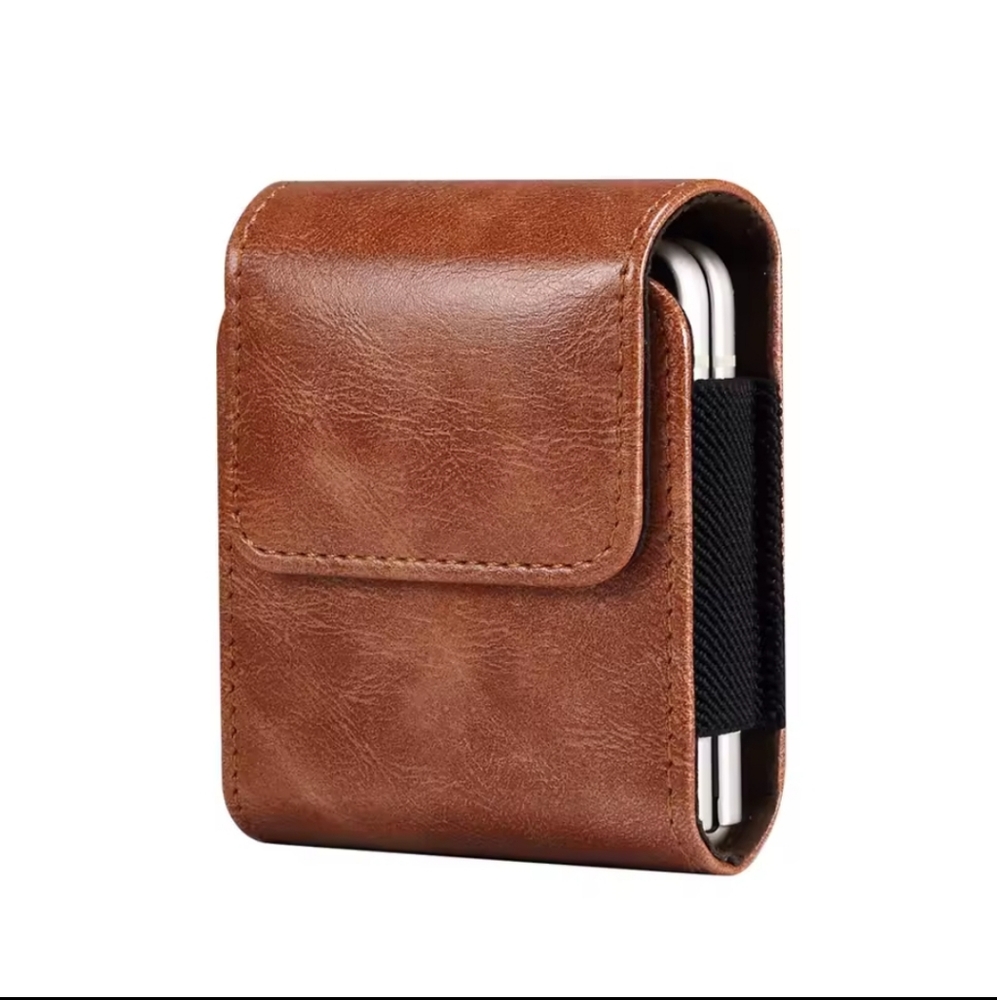New Brown PU Leather Flip Phone Belt Case